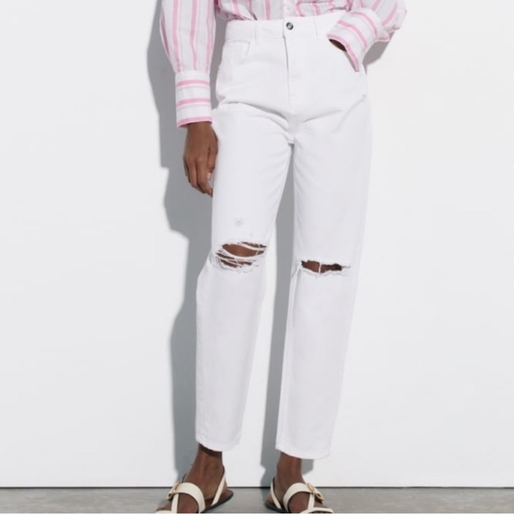 Zara white mom fit jeans
